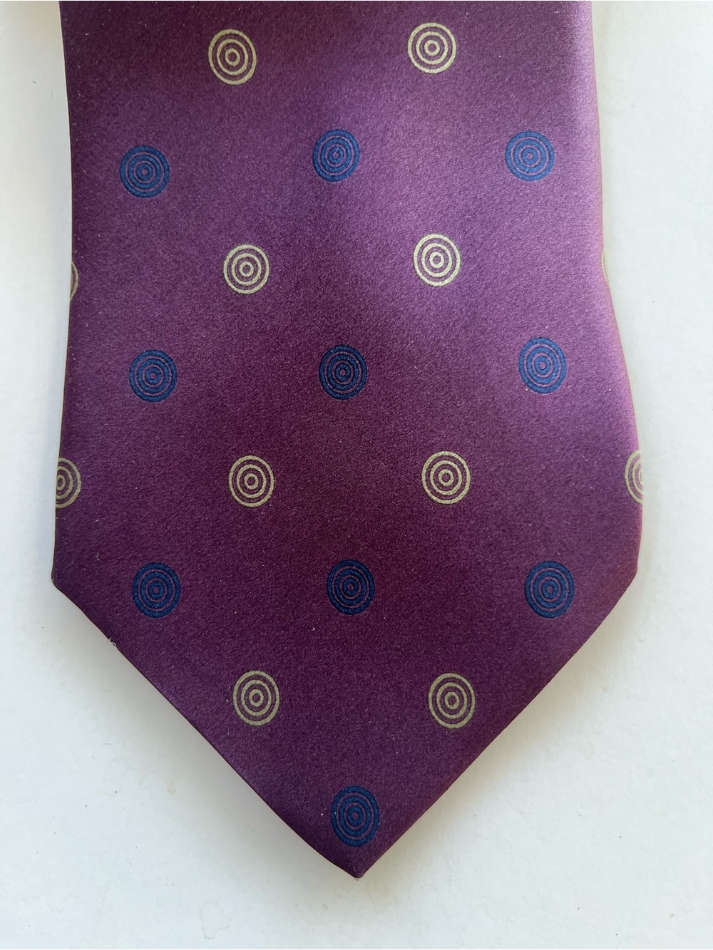 Alfani Purple Silk Tie with Blue and Gold Circular Motifs